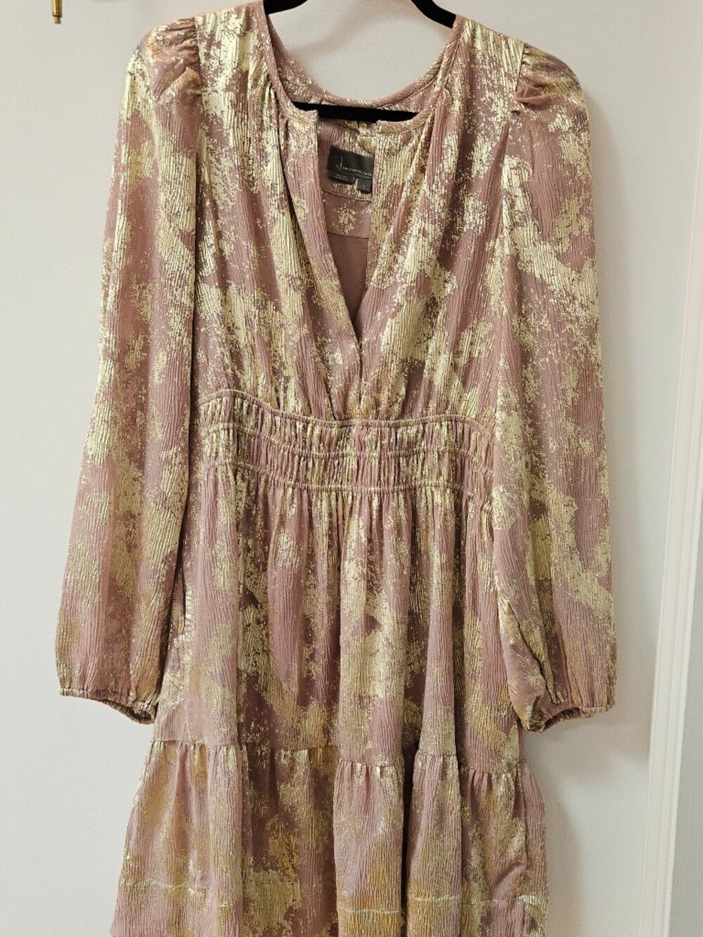 Anthropologie Knee Length Pink and Gold Party Dress